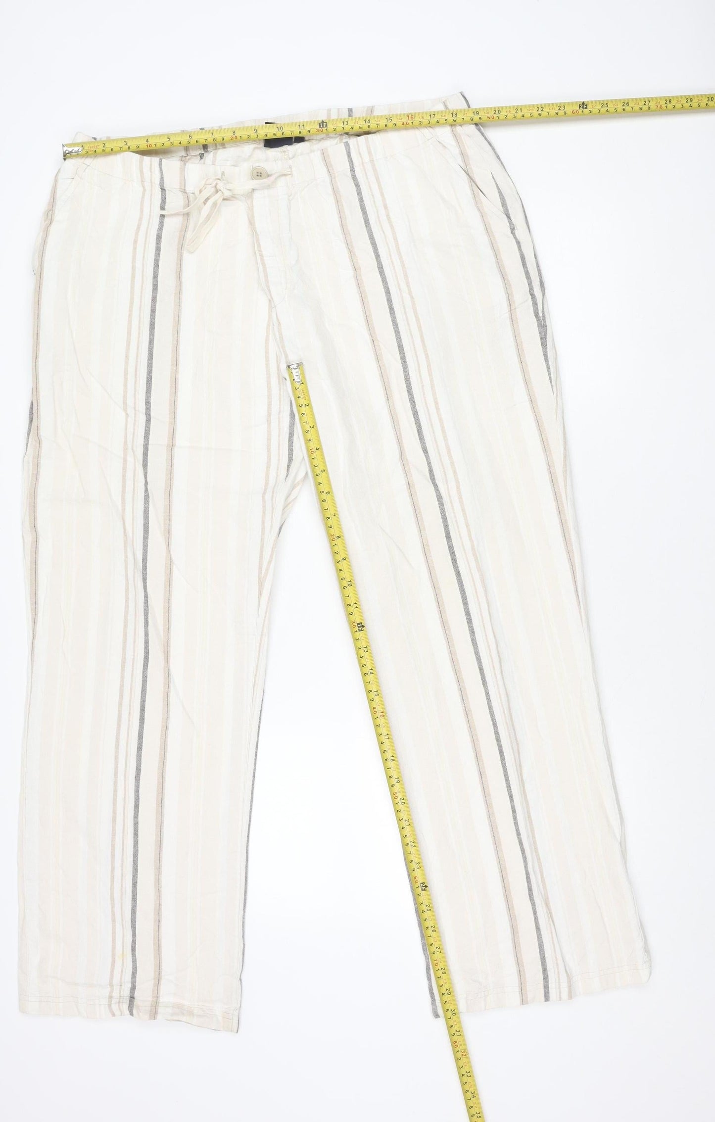 Cotton Traders Women’s Beige XL Linen Blend Striped Summer Trousers