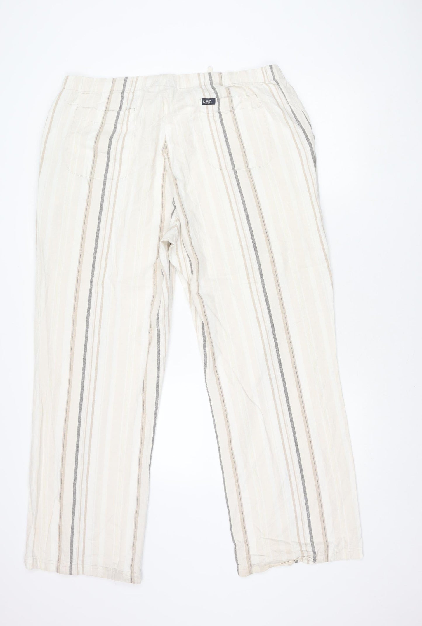 Cotton Traders Women’s Beige XL Linen Blend Striped Summer Trousers