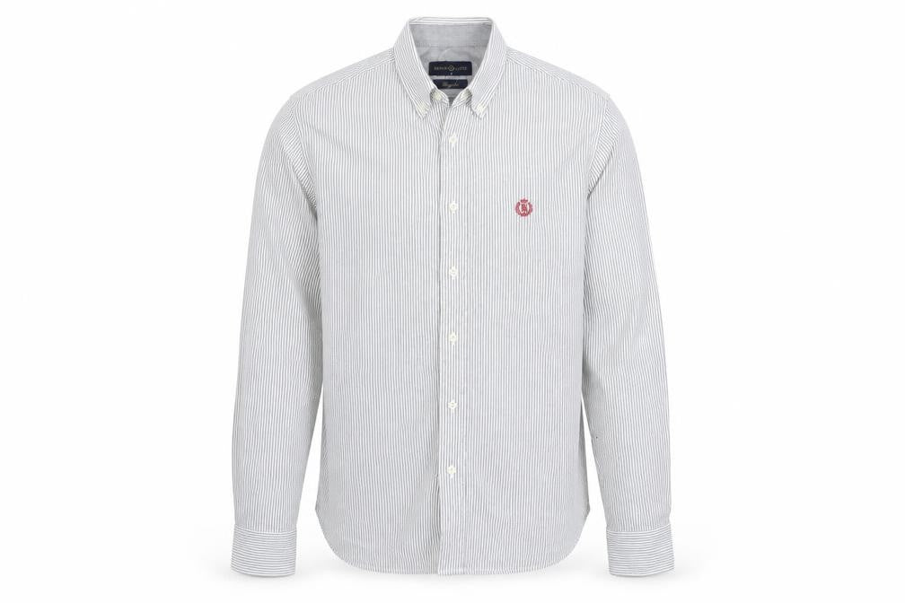 Henri Lloyd Men’s Grey Striped Cotton Button-Up Shirt M