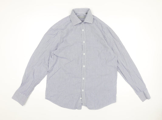 Jack Reid Men's Blue Striped Dress Shirt Size 15/38 Long Sleeve
