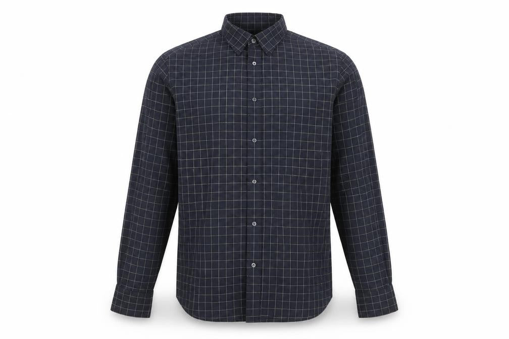 Jaeger Men's Blue XL Two Fold Cotton Check Button-Up Shirt