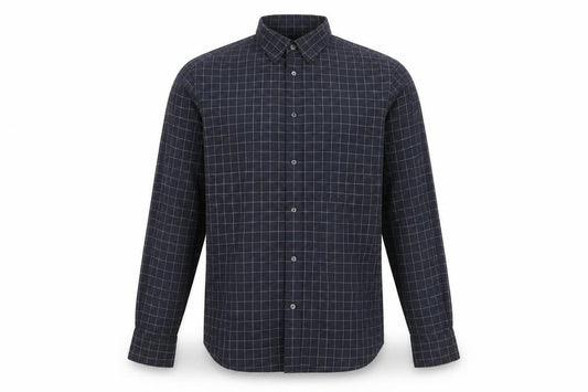 Jaeger Men's Blue XL Two Fold Cotton Check Button-Up Shirt