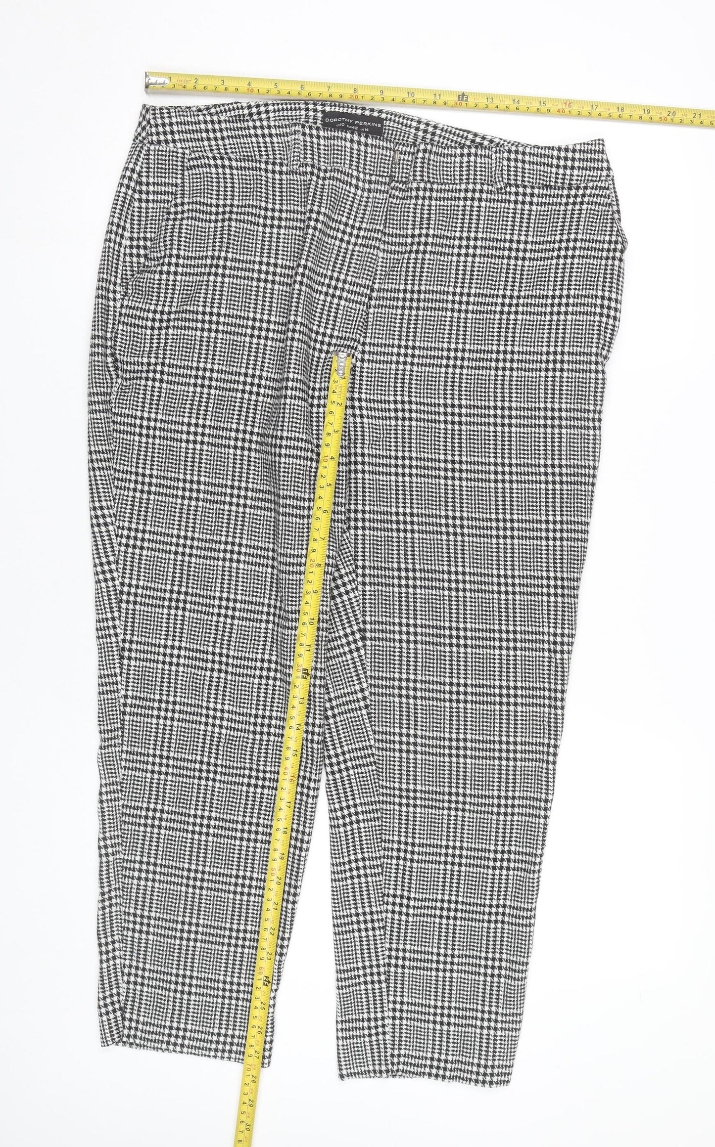 Dorothy Perkins Women’s Black Check Tapered Trousers UK 14 Slim Fit