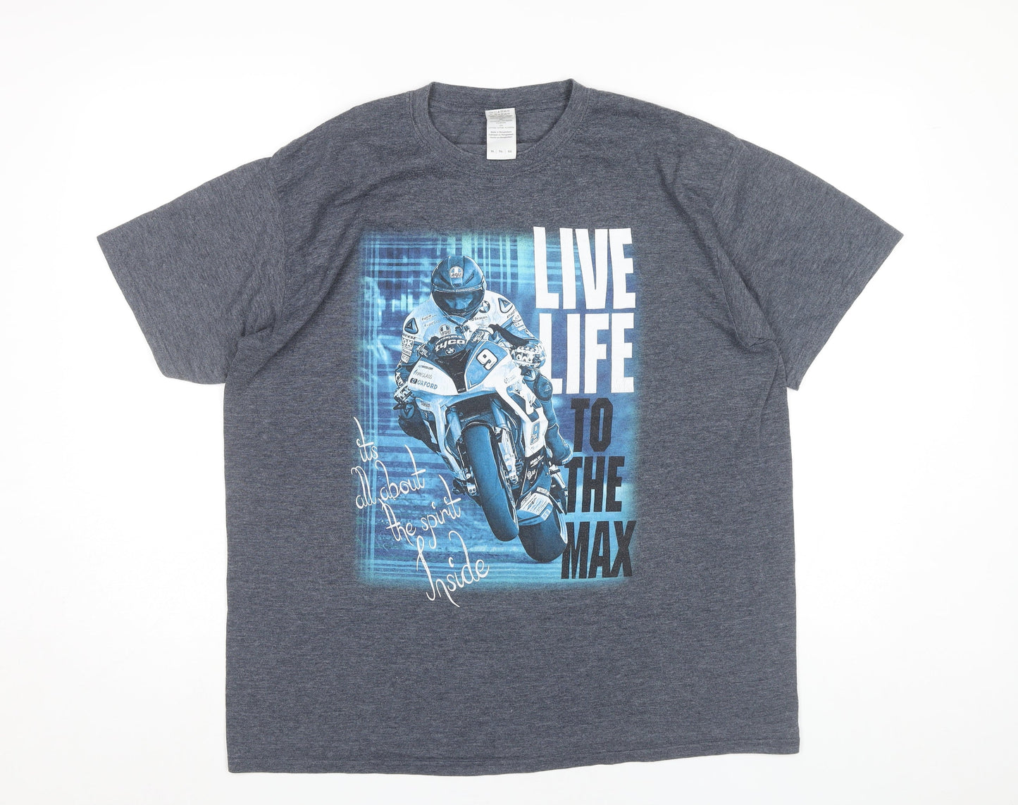 Gildan Men’s Grey XL Graphic Motorcycle Sports T-Shirt