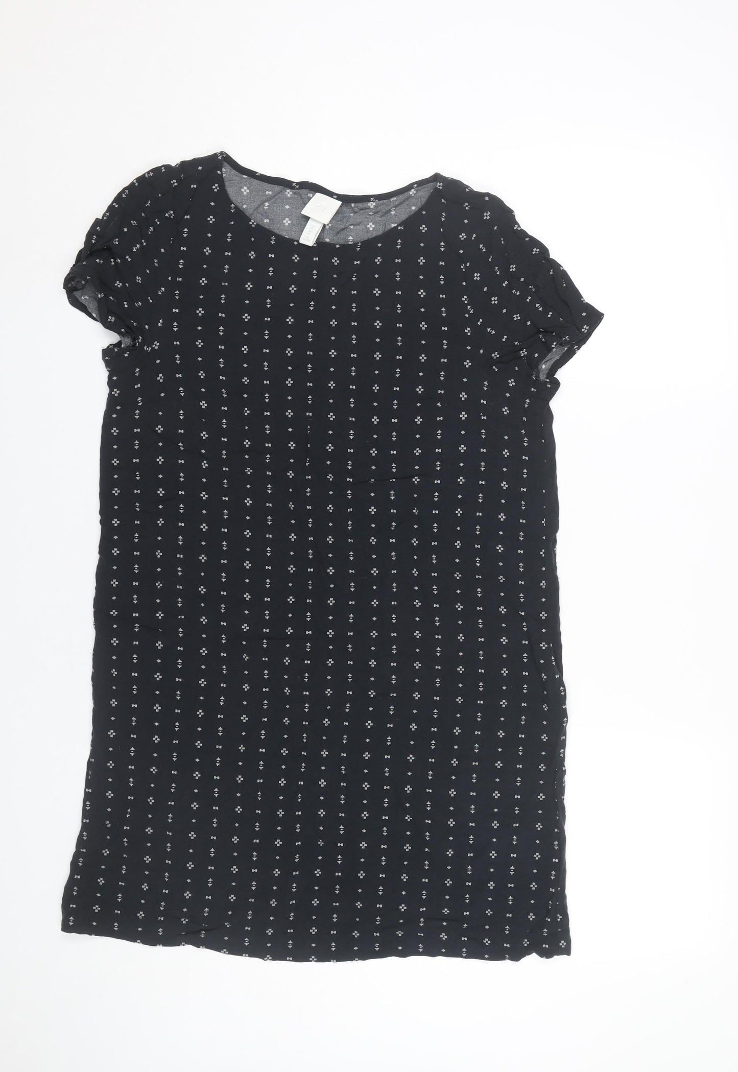H&M Women Black Shift Dress Size 10 Short Sleeve Knee Length