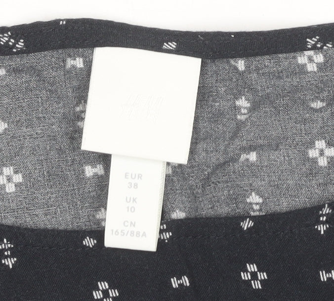 H&M Women Black Shift Dress Size 10 Short Sleeve Knee Length
