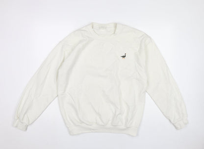 G&G Womens White Medium Pullover Sweatshirt with Logo