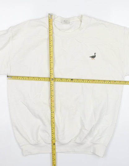 G&G Womens White Medium Pullover Sweatshirt with Logo