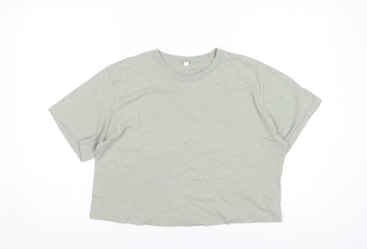 Uniqlo Women Green L Cropped Cotton T-Shirt Casual Top