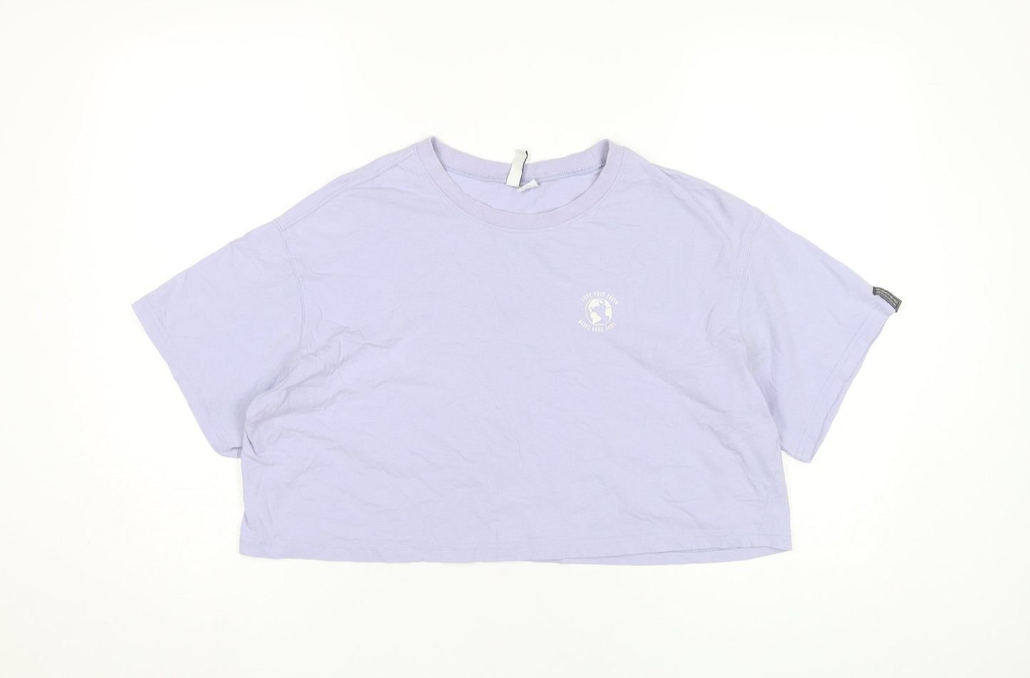 H&M Women Purple Cropped T-Shirt Size 12 Cotton Short Sleeve Casual
