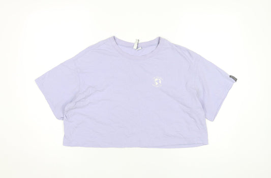 H&M Women Purple Cropped T-Shirt Size 12 Cotton Short Sleeve Casual