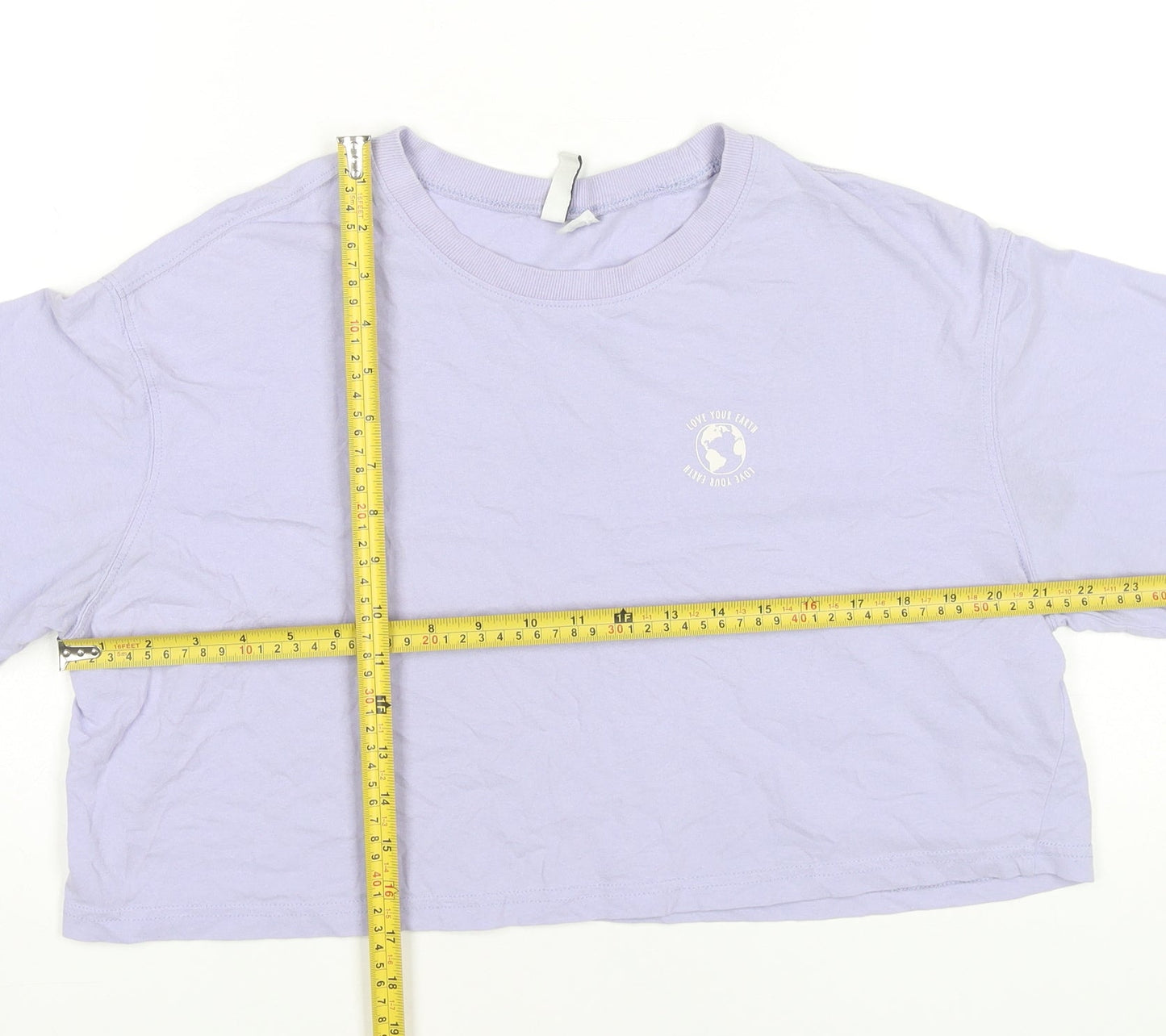 H&M Women Purple Cropped T-Shirt Size 12 Cotton Short Sleeve Casual
