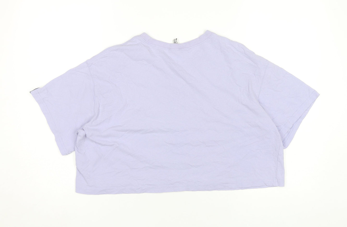 H&M Women Purple Cropped T-Shirt Size 12 Cotton Short Sleeve Casual