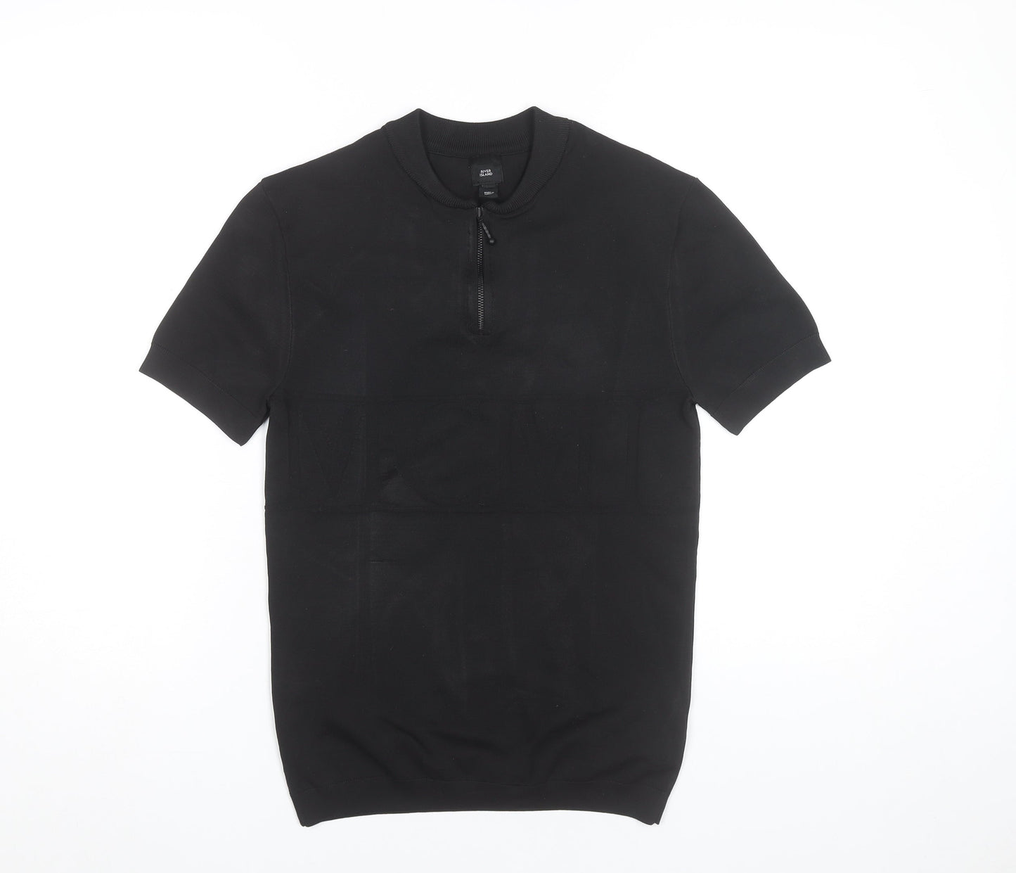 River Island Men’s Black Short Sleeve Zip T-Shirt Size S
