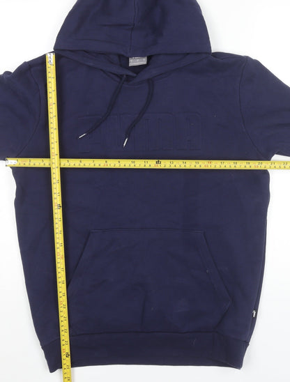 Back view of Puma Men’s Blue Pullover Hoodie Small Logo Hooded Sweatshirt