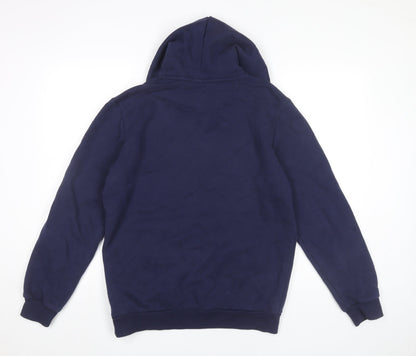 Close-up detail of Puma Men’s Blue Pullover Hoodie Small Logo Hooded Sweatshirt