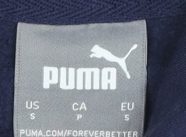 Brand and care label for Puma Men’s Blue Pullover Hoodie Small Logo Hooded Sweatshirt