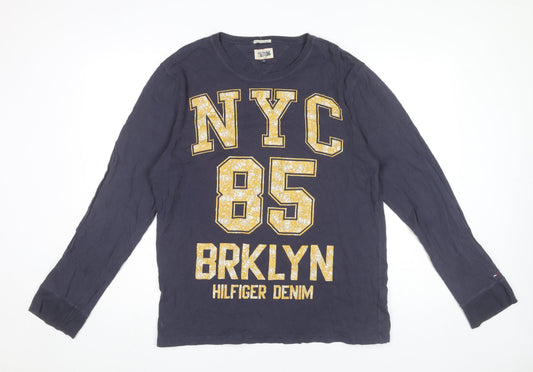 Hilfiger Denim Men's Blue Long Sleeve Graphic T-Shirt Size L