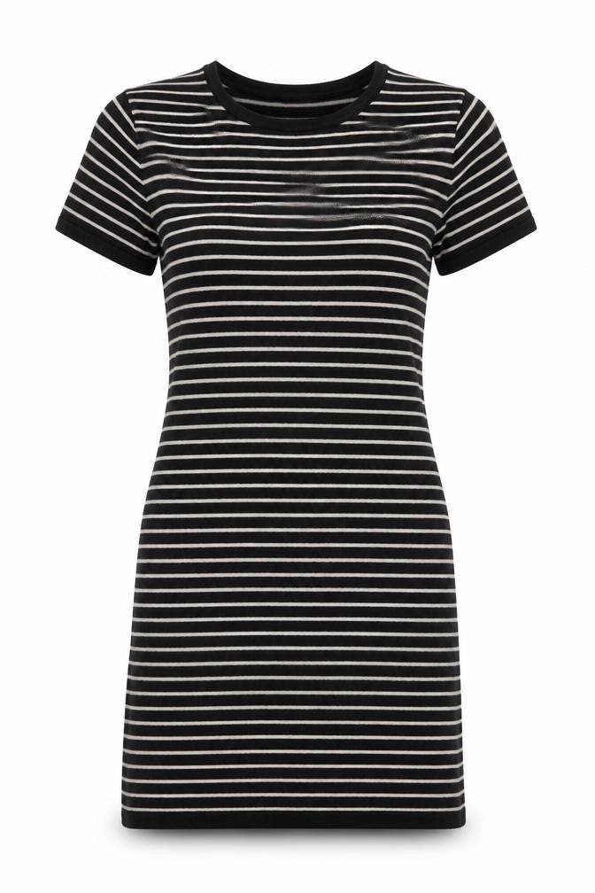 Forever 21 Women Black Striped Short Sleeve T-Shirt Dress Size S