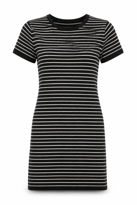 Forever 21 Women Black Striped Short Sleeve T-Shirt Dress Size S