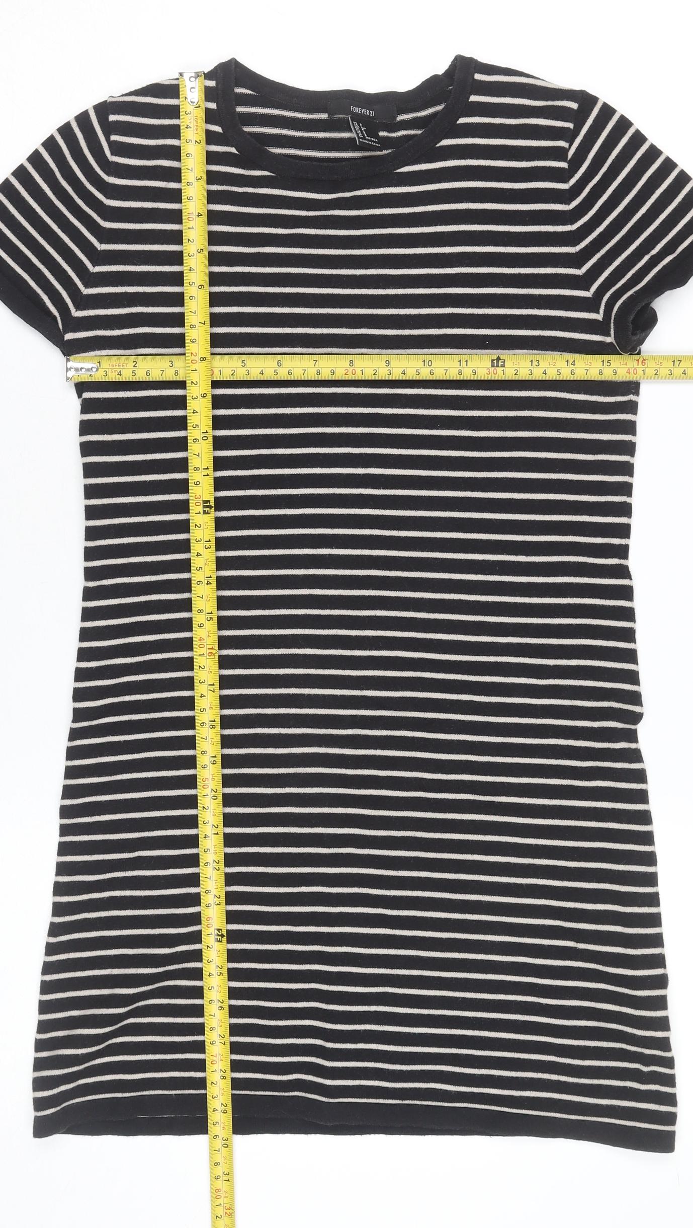 Forever 21 Women Black Striped Short Sleeve T-Shirt Dress Size S