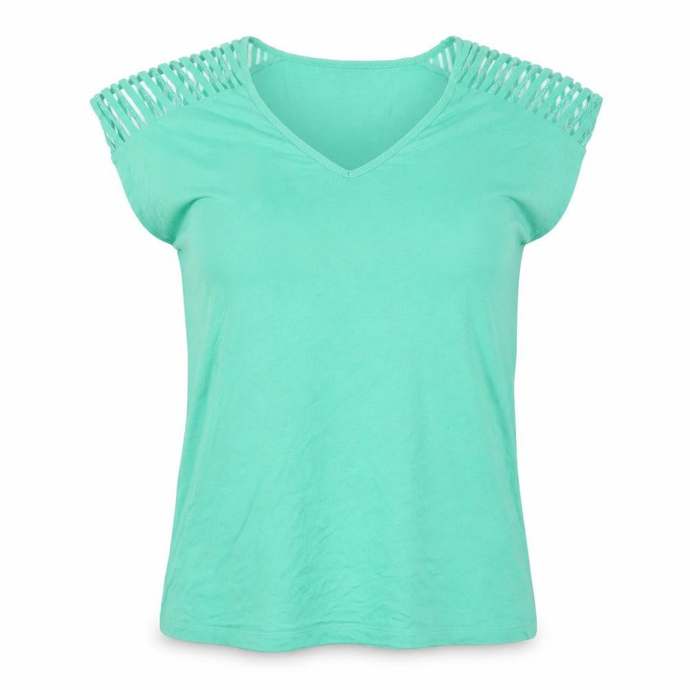 M&Co Women’s Green V-Neck Cut Out Shoulder T-Shirt Size 10
