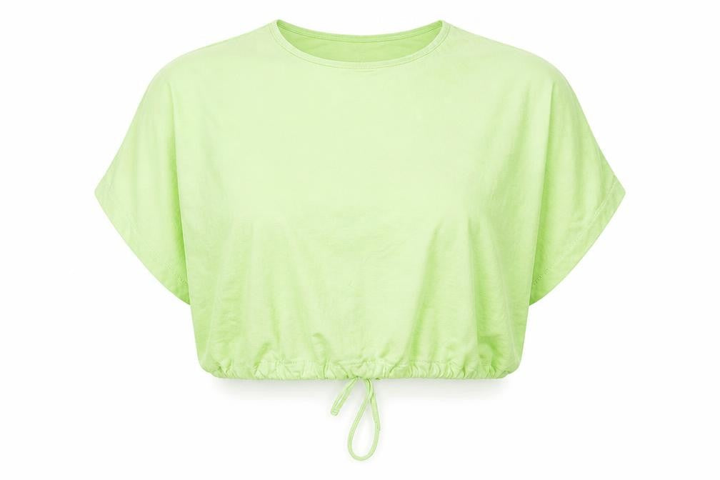 Topshop Women Green Size 10 Cropped Cotton T-Shirt