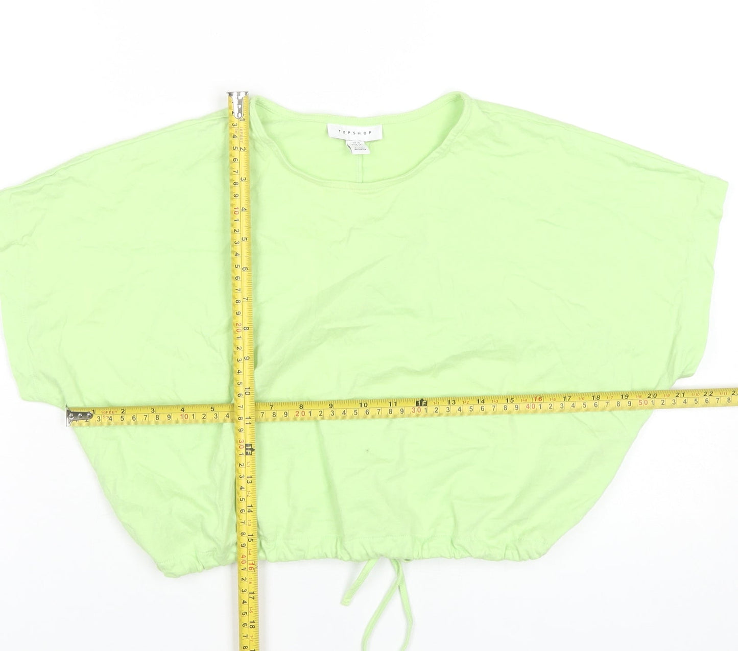 Topshop Women Green Size 10 Cropped Cotton T-Shirt