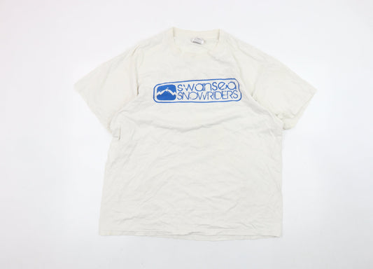 Fruit of the Loom Men's White Swansea Snowriders T-Shirt L Short Sleeve