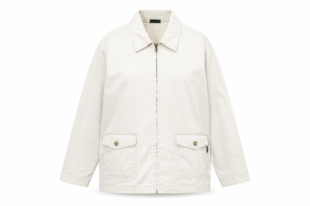 Stone River Women Beige Cotton Jacket Size 14 Basic Collared Zip Casual