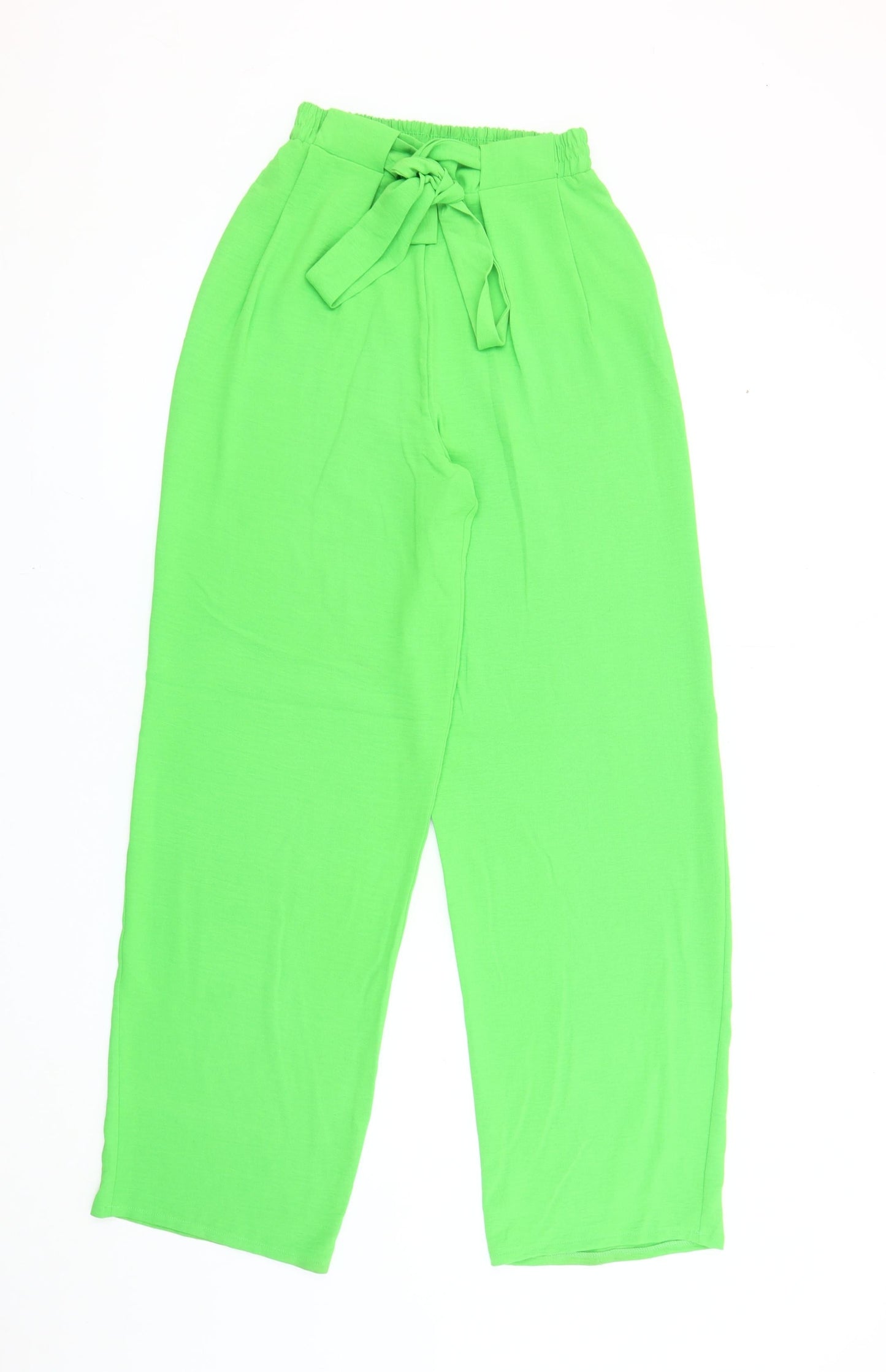 Zara Women Green Paperbag Wide-Leg Trousers Size S