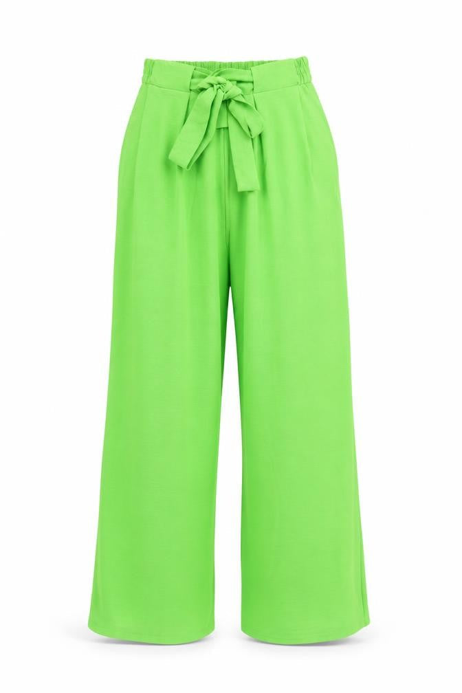 Zara Women Green Paperbag Wide-Leg Trousers Size S