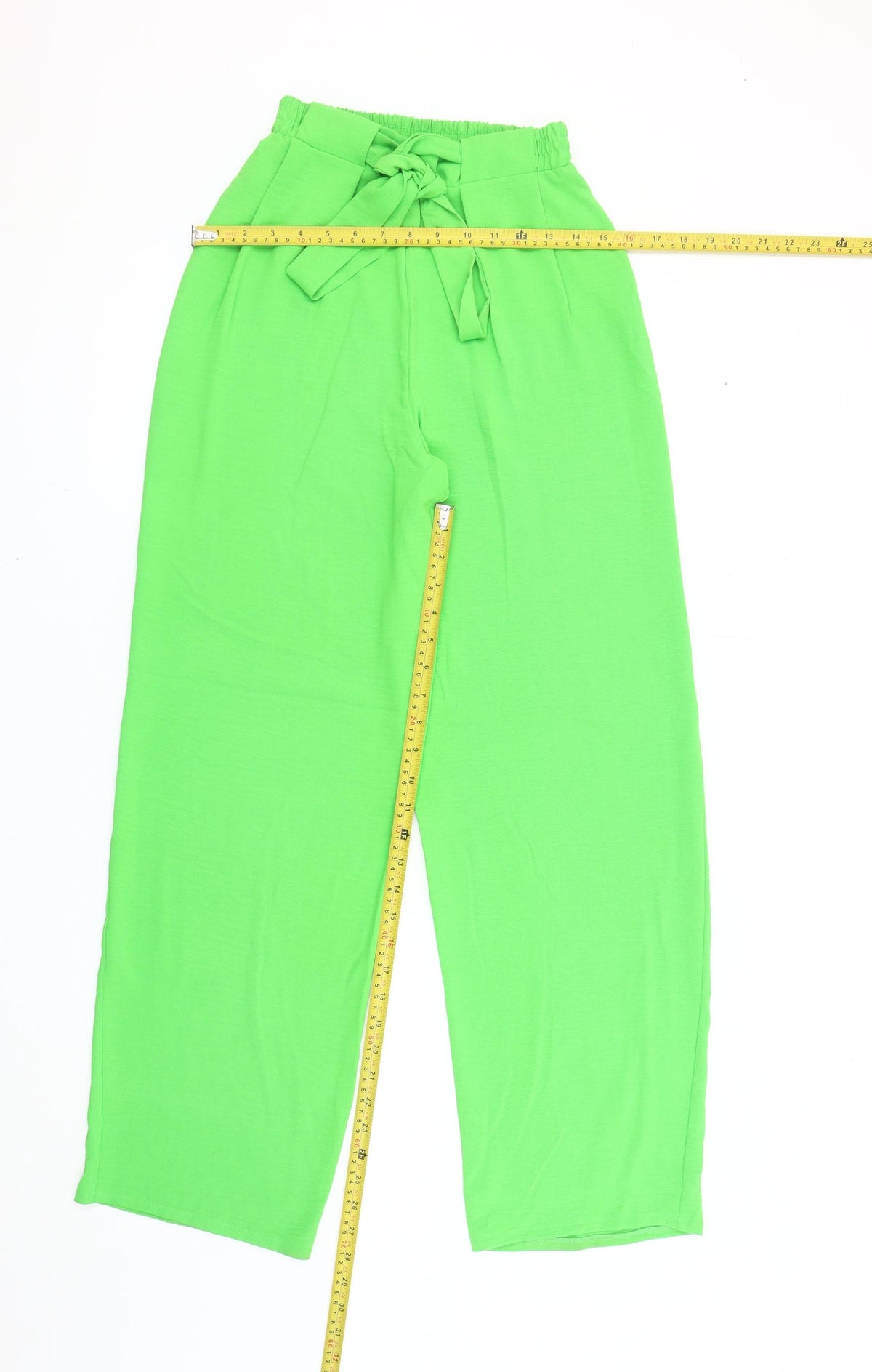 Zara Women Green Paperbag Wide-Leg Trousers Size S