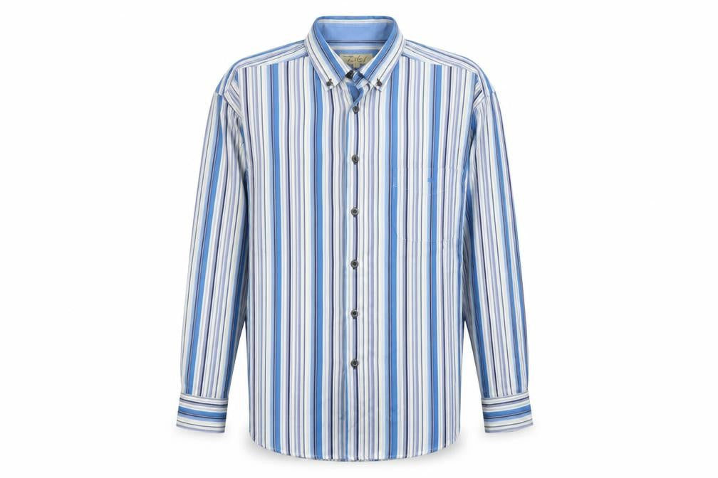Daniel Grahame Drifter Mens Blue Striped Long Sleeve Cotton Shirt L 44in