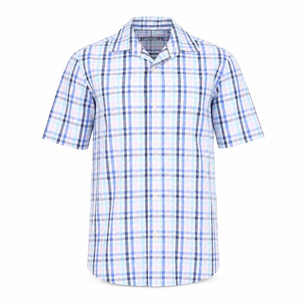 Maine New England Men's Blue Check Short Sleeve Cotton Shirt S