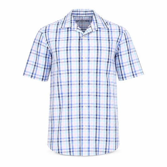 Maine New England Men's Blue Check Short Sleeve Cotton Shirt S