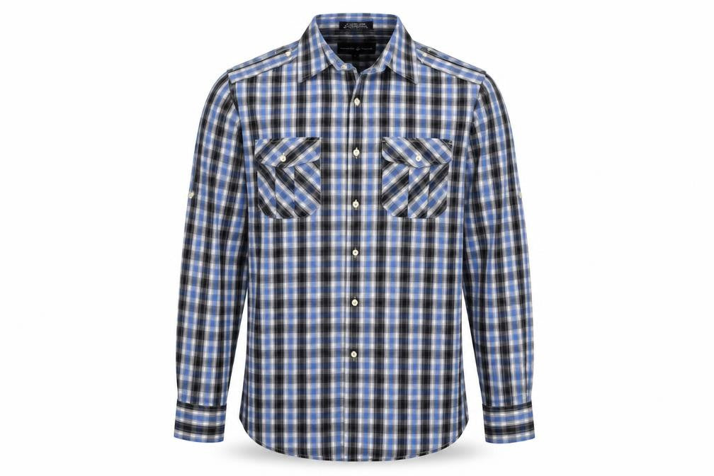 Front view of Beverly Hills Polo Club Men’s Blue Checked Long Sleeve Shirt L
