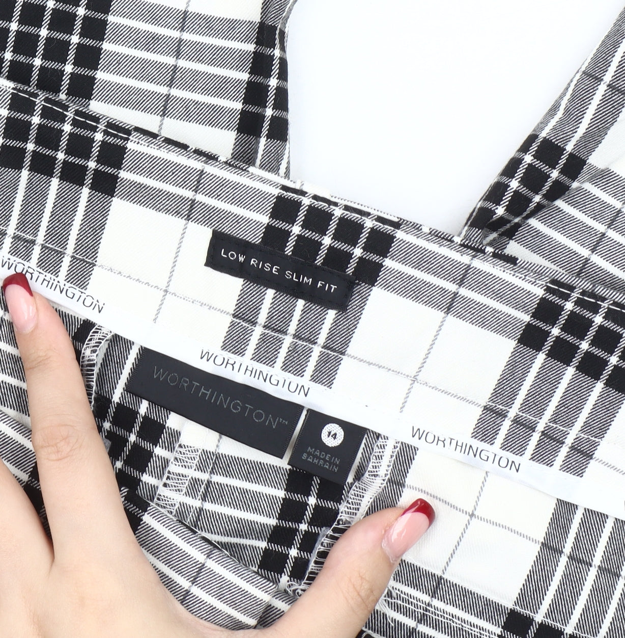 Worthington Womens Black White Plaid Slim Fit Chino Trousers Size 14