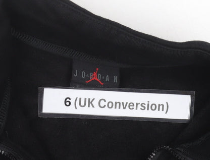 Brand and care label for Jordan women’s black, size UK 6, pullover 1/2 zip sweatshirt