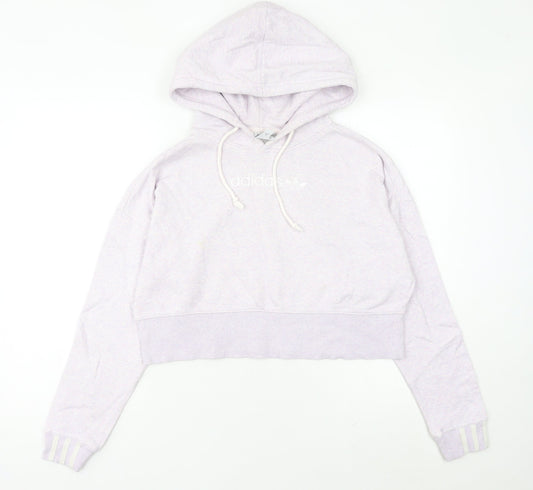 Adidas Womens Lilac Cropped Hoodie Sweatshirt UK 8 Cotton Blend