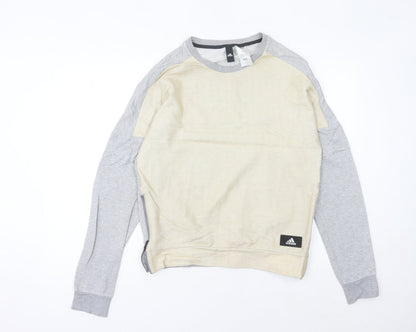 Additional front view of Adidas women’s grey beige sweatshirt, size UK 14, pullover raglan