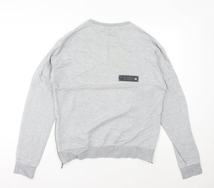 Close-up detail of Adidas women’s grey beige sweatshirt, size UK 14, pullover raglan