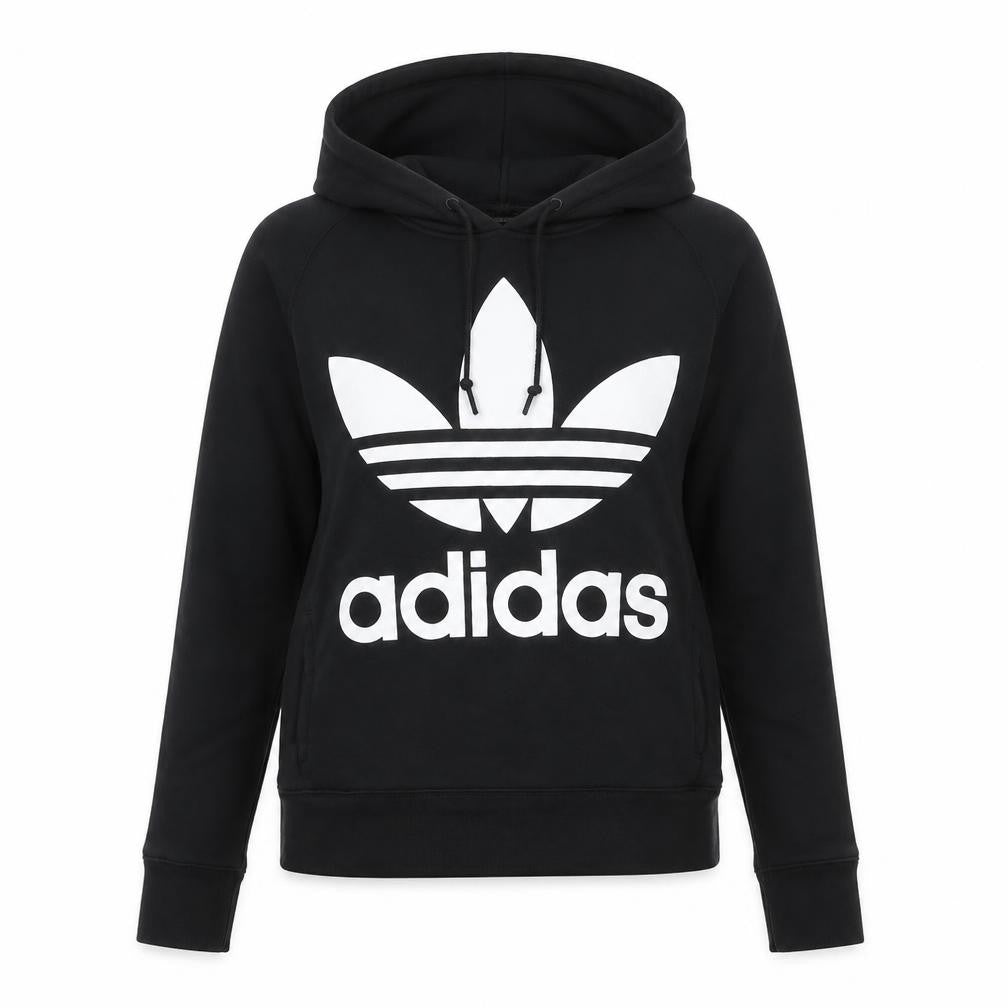 Adidas Women’s Black Trefoil Pullover Hoodie Size 10 Regular Fit