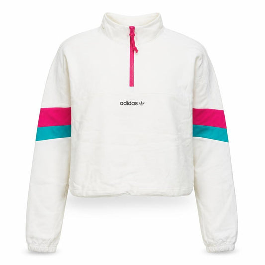 Adidas Women's White 1/4 Zip Sweatshirt UK 10 Logo Sportswear