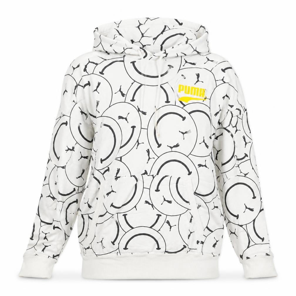 Puma Womens White Graphic Logo Pullover Hoodie Size 8
