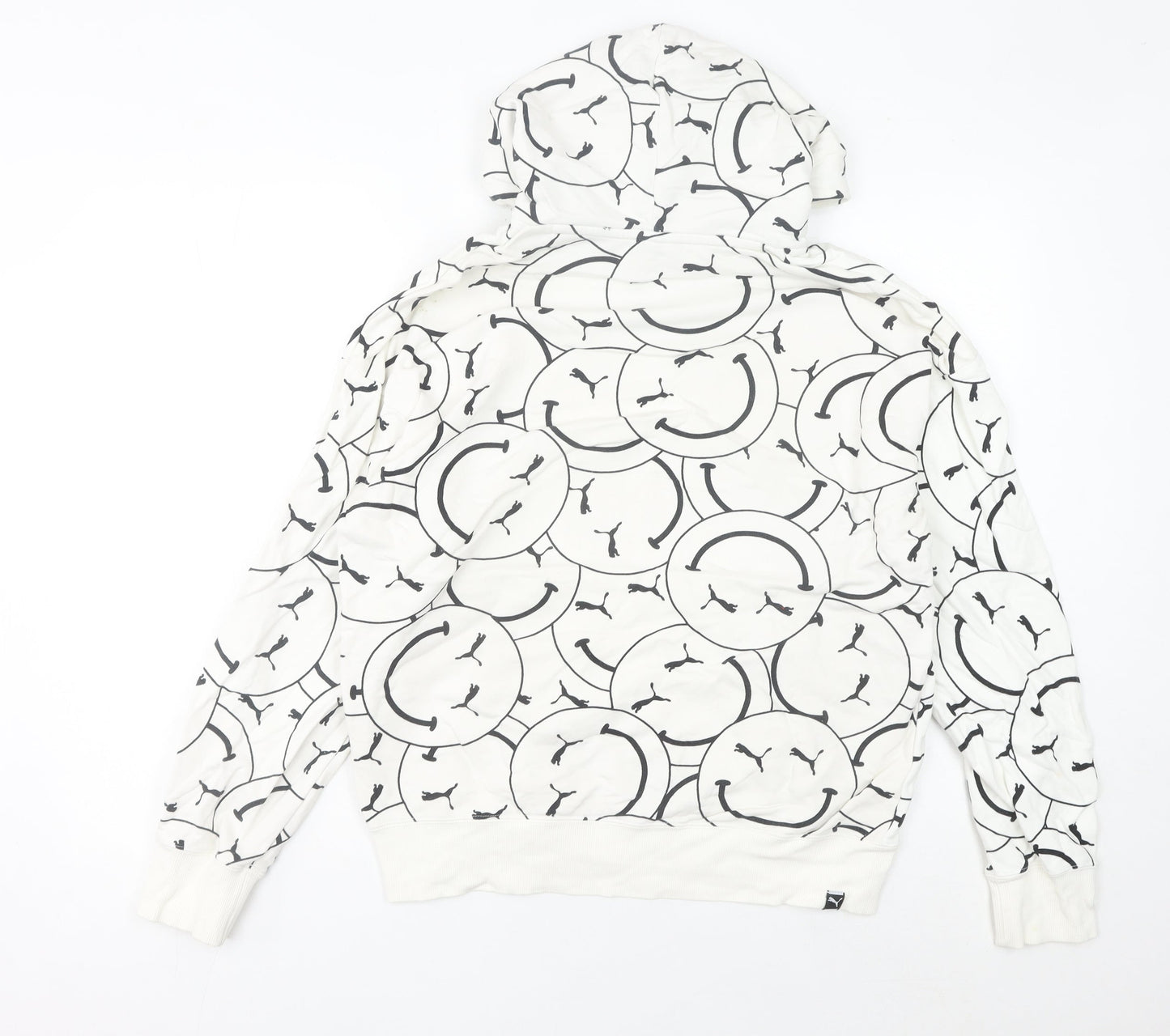 Puma Womens White Graphic Logo Pullover Hoodie Size 8