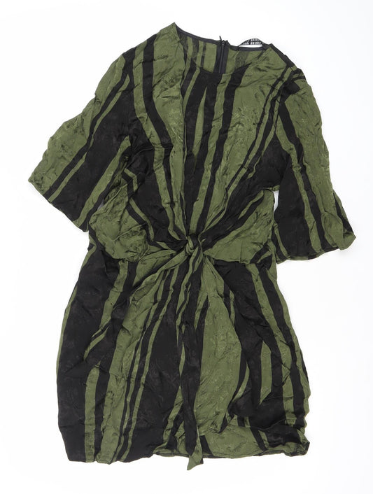 Zara Woman Green Black Striped Sheath Dress Size 10 Women 3/4 Sleeve