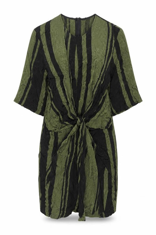 Zara Woman Green Black Striped Sheath Dress Size 10 Women 3/4 Sleeve