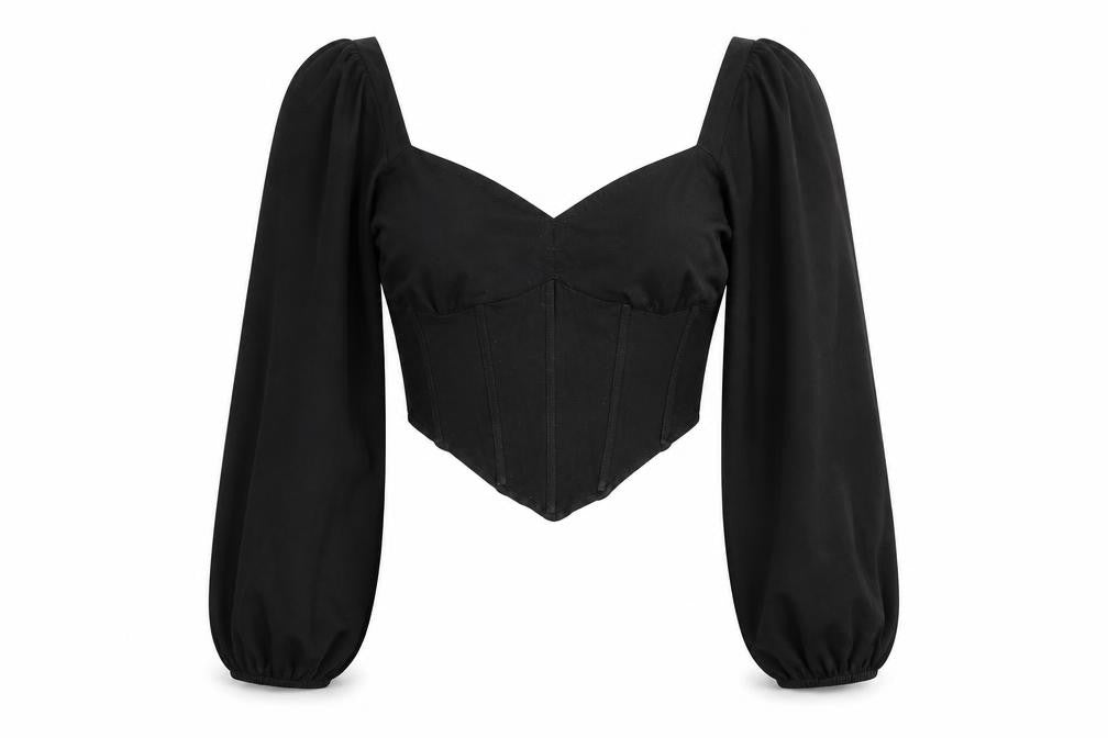 ASOS DESIGN Women Black Size 8 Cropped Puff Sleeve Blouse