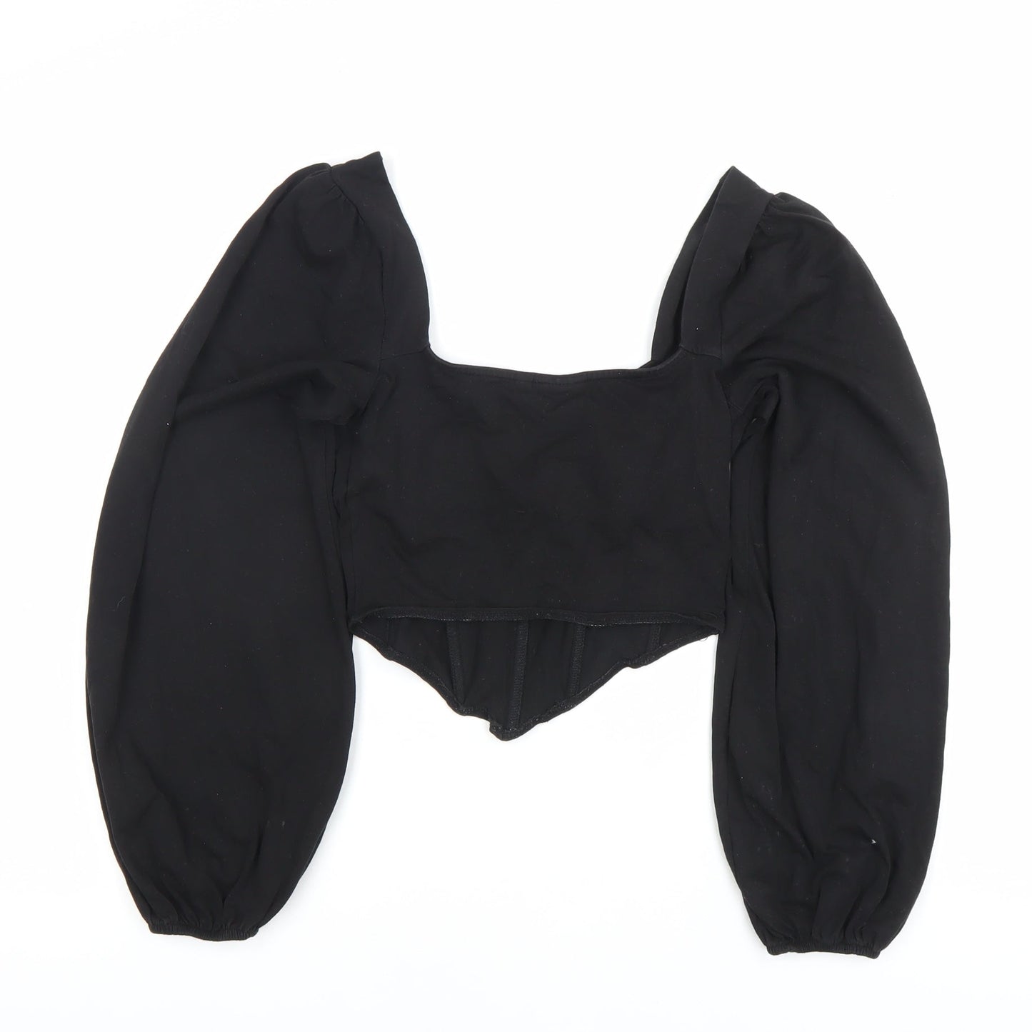 ASOS DESIGN Women Black Size 8 Cropped Puff Sleeve Blouse